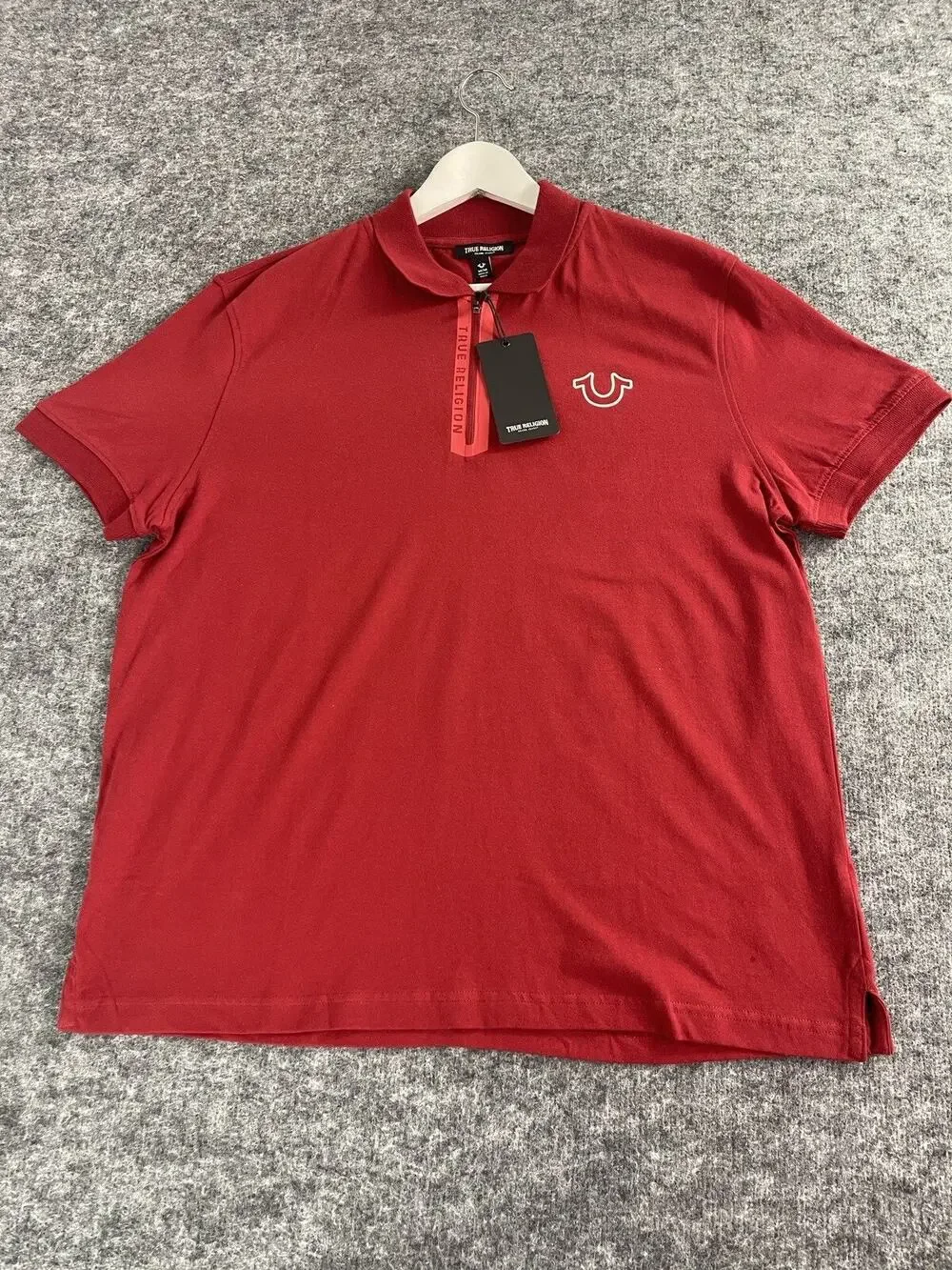 True Religion Polo Shirt Mens Medium Red Short Sleeve Quarter Zip Relax Fit N81
